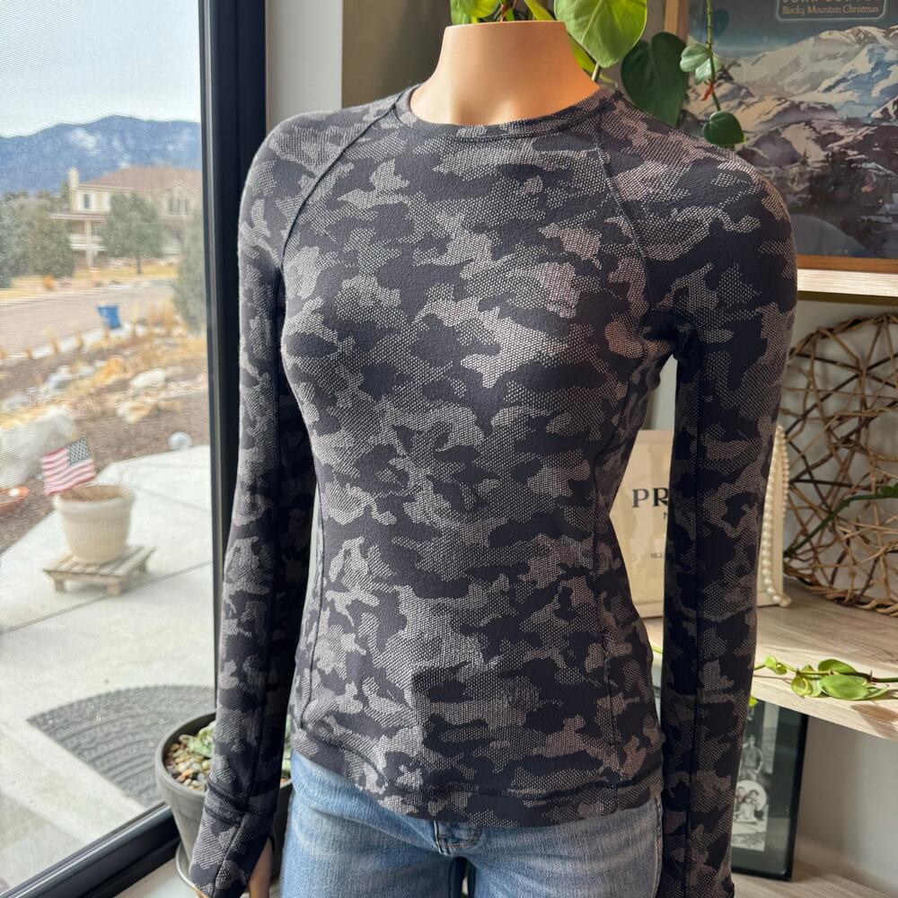 Lululemon Runderful Long Sleeve Incognito Camo HTR Black Rulu Running Top Size 4 - Picture 12 of 14